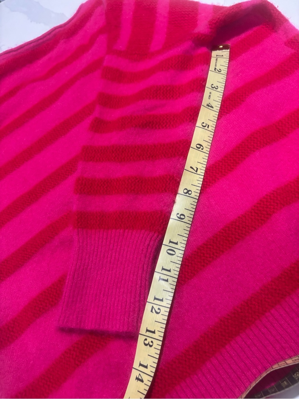 Coldwater Creek Bright Pink and Red Striped V-Neck cashmere Sweater - Picture 7 of 7